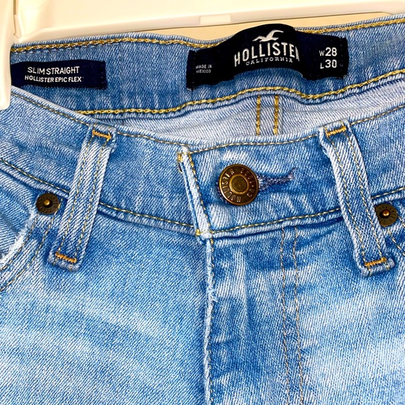 Hollister Light Blue Ripped Jeans W28 L30 Slim Straight - Picture 3 of 8